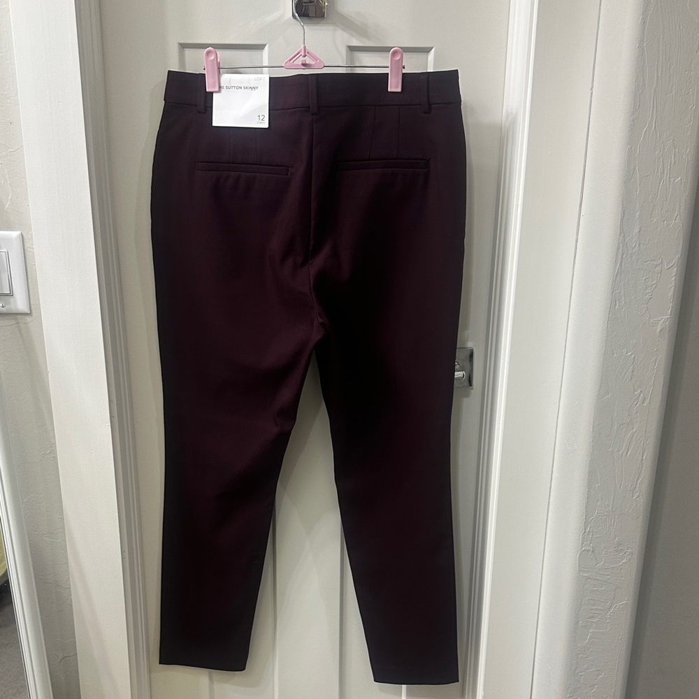 NWT LOFT Dark Burgundy Sutton Ankle Pants 12 - Picture 4 of 6